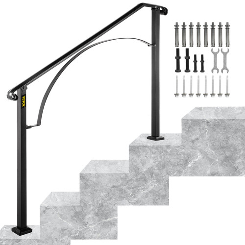 Handrails for Outdoor Steps, Fit 3 or 4 Steps Outdoor Stair Railing, Arch#3 Wrought Iron Handrail, Flexible Porch Railing, Black Transitional Handrails for Concrete Steps or Wooden Stairs