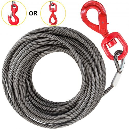 Winch Cable 3/8" x 50' Replacement Wire Rope 4400LBS Fiber Core Self Locking Swivel Hook (50ft)