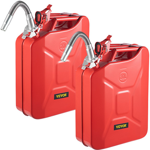 Jerry Fuel Can, 5.3 Gallon / 20 L Portable Jerry Gas Can with Flexible Spout System, Rustproof - Heat-resistant Steel Fuel Tank for Cars Trucks Equipment, 2PCS Red
