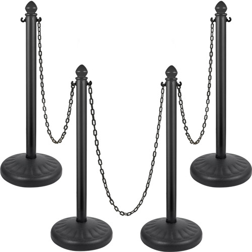 Plastic Stanchion, 4pcs Chain Stanchion, Outdoor Stanchion w/ 4 x 39.5in Long Chains, PE Plastic Crowd Control Barrier for Warning/Crowd Control at Restaurant, Supermarket, Exhibition, City Mall
