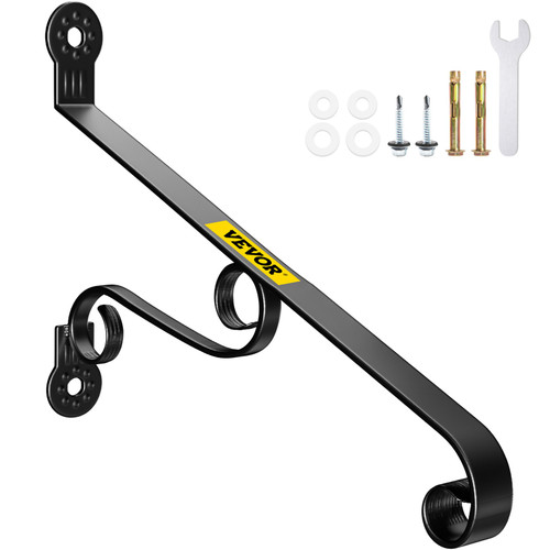 Wrought Iron Handrail Wall Mounted Hand Railing 18L x 14H Inch Grab Support Bar Rail Porch Handrail Wrought Hand Rail Staircase Railing 1-2 Stairs Steps