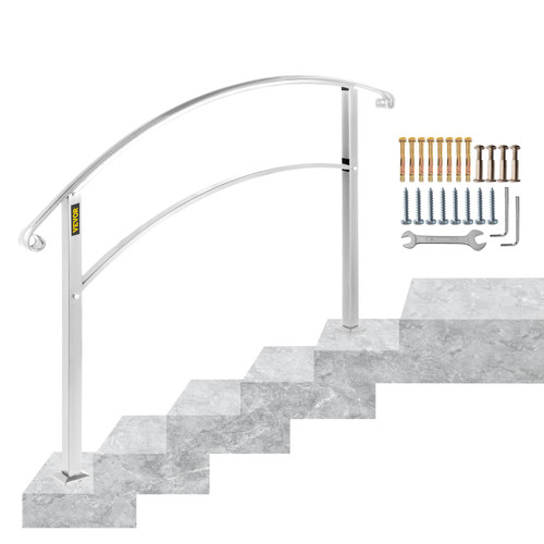 Handrails for Outdoor Steps, Fit 1 or 5 Steps Outdoor Stair Railing, White Wrought Iron Handrail, Flexible Front Porch Hand Rail, Transitional Handrails for Concrete Steps or Wooden Stairs