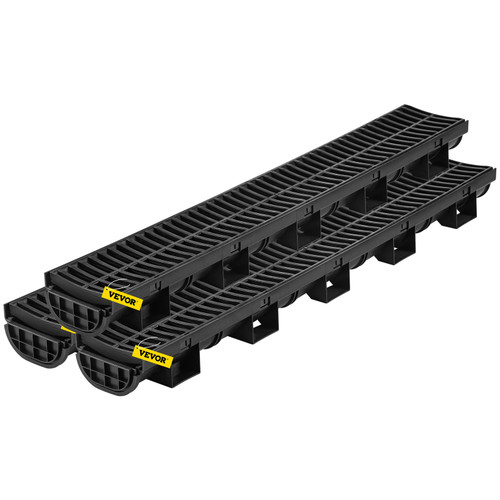 Trench Drain System, 5.7x3.1x39-Inch HDPE Drainage Trench,Channel Drain with Plastic Grate, Black Plastic Garage Floor Drain, 3x39 Trench Drain Grate, for Garden, Driveway-3 Pack