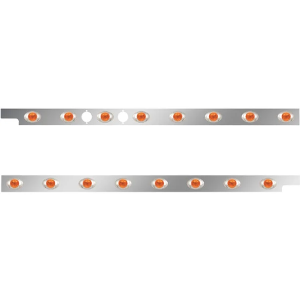2.5 Inch Stainless Steel Cab Panel W/ 8 P3 Amber/Amber Lights For Peterbilt 567, 579 W/ Rear Mount Or Horizontal Exhaust 6 In Spacing – Pair