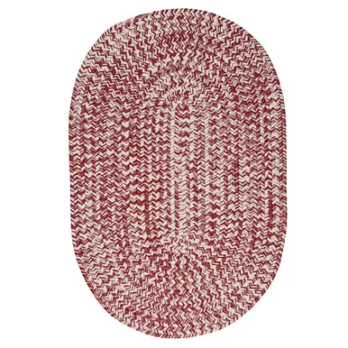 2′ x 7′ Red and White Tweed All Purpose Handcrafted Reversible Oval Outdoor Area Throw Rug