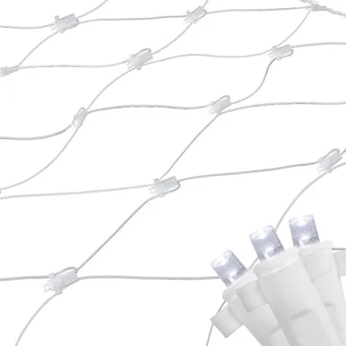 2′ x 8′ Pure White LED Wide Angle Net Style Column Wrap Christmas Lights, White Wire