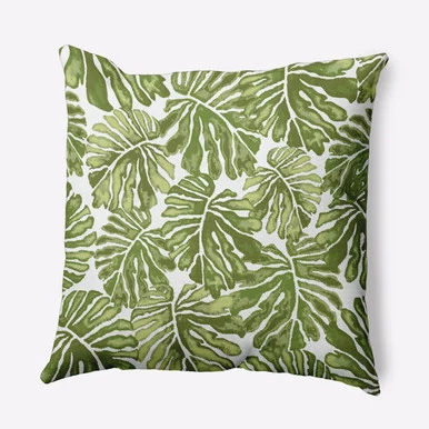 20″ x 20″ Green and White Palm Leaves Square Throw Pillow