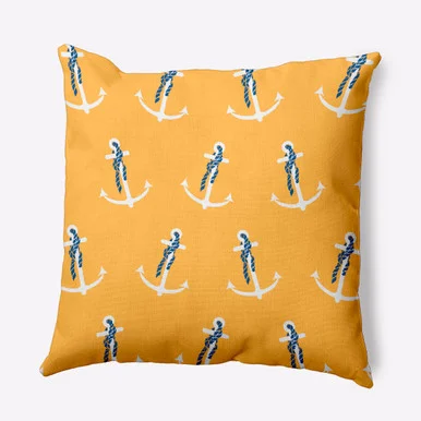 20″ x 20″ Yellow and White Anchor Whimsy Square Outdoor Throw Pillow