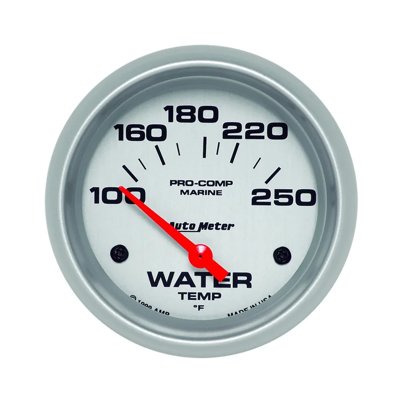 GAUGE, WATER TEMP, 2 5/8in, 100-250?F, ELECTRIC, MARINE SILVER
