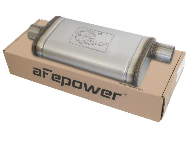 aFe MACHForce XP Stainless Steel Muffler 2.5in Center Inlet / 2.5in Offset Outlet 18in L x 9in W x4in H Body