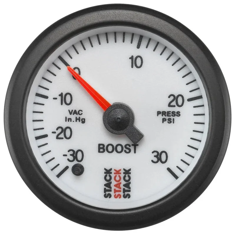 Autometer Stack 52mm -30INHG to +30 PSI (Incl T-Fitting) Pro Stepper Motor Boost Press Gauge – White