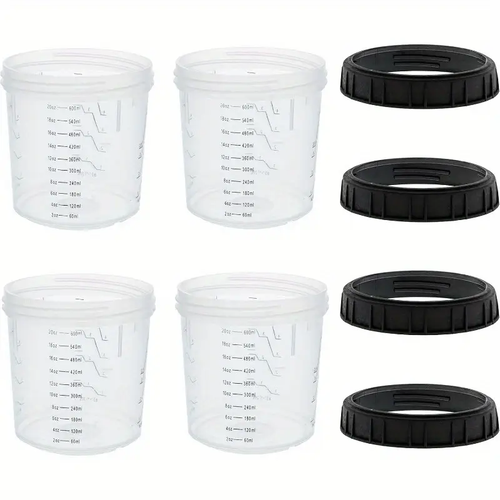 Disposable Spray Gun Cup Liner and Lid System, 40pcs Set Standard Size - 40 Cup Liners, 40 Filtered Lids, 1 Hard Cup with Retention Ring, 10 Plugs 20 Ounce Set Hard Cups