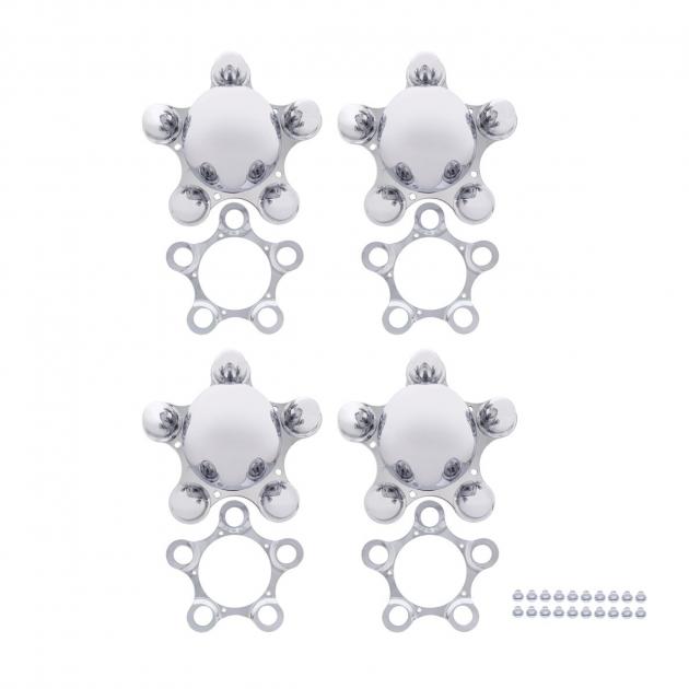 United Pacific Chrome 5 on 4-1/2" Vintage Spider Wheel Hub Cover (4/Set) C8057