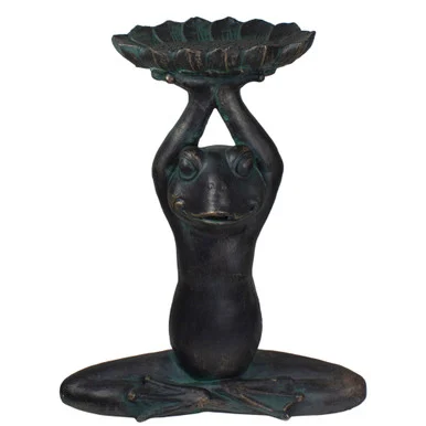 22.25″ Gray Yoga Frog with Bird Feeder – Serene Charm for Your Outdoor Space