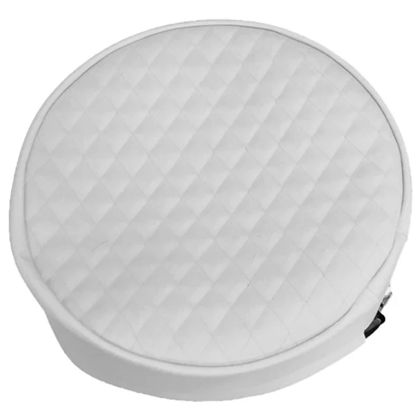 24.5 Inch White Quilted Vinyl Tank End Covers W/ 4 Inch Skirt & Orange Stitching For Peterbilt