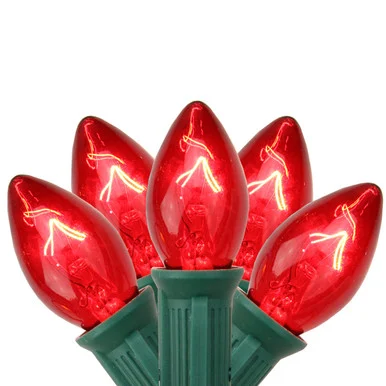 25-Count Red C7 Transparent Christmas Light Set, 24ft Green Wire