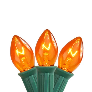 25-Count Transparent Orange C7 Christmas Lights, 24ft Green Wire