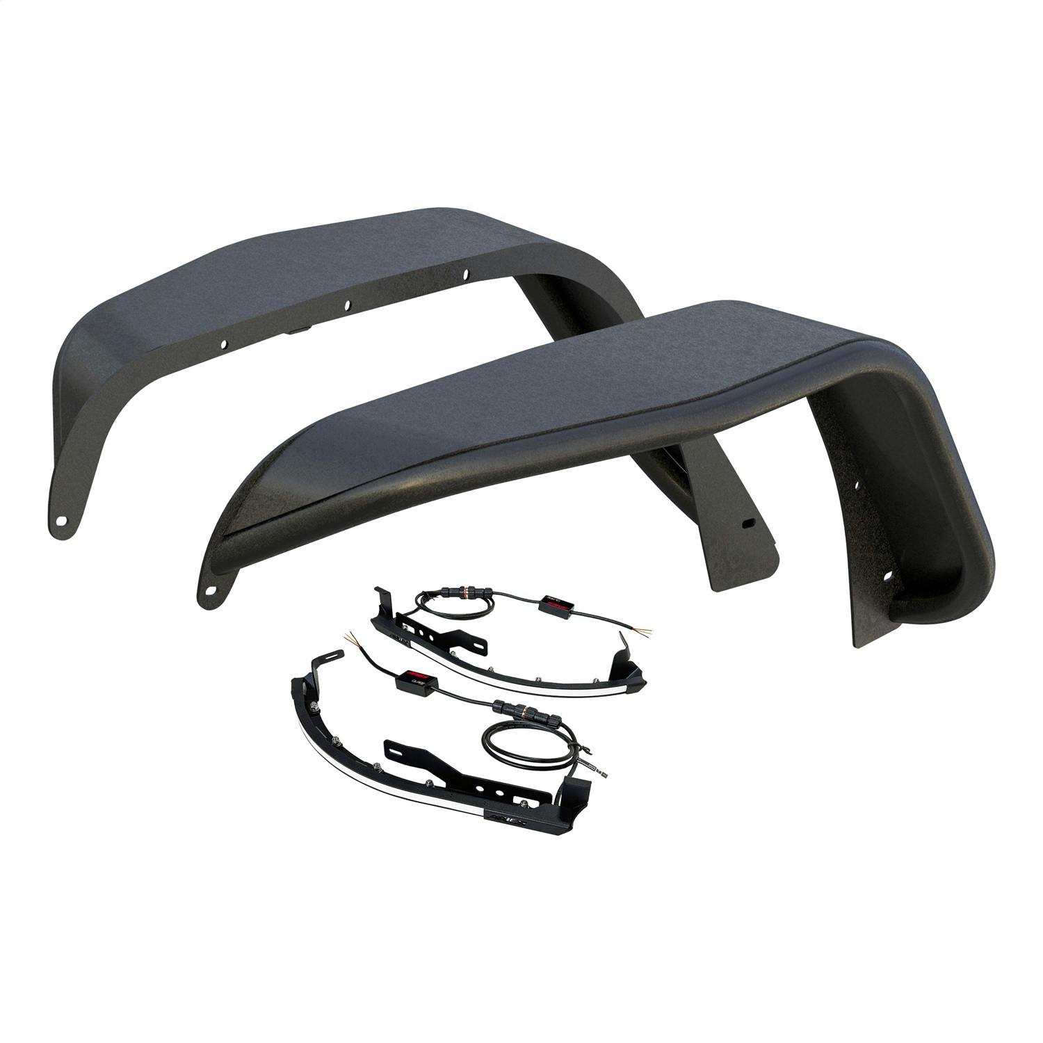ARIES 2500830 Jeep Wrangler JK Textured Black Aluminum Front Fender Flares with LED Lights