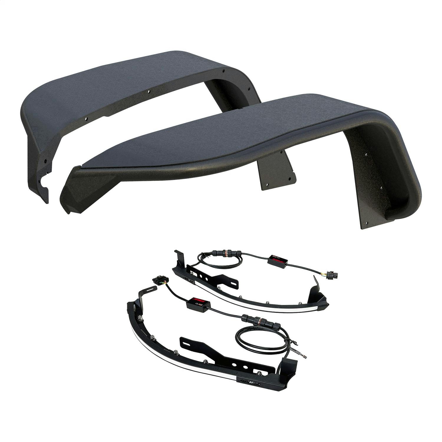 ARIES 2500835 Jeep Wrangler JL Textured Black Aluminum Front Fender Flares with LED Lights