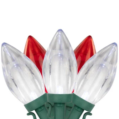 25ct Red and Pure White LED C9 Christmas Lights, 16ft Green Wire