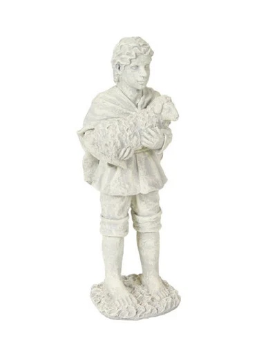 26″ White Winter Solace Shepherd with Sheep Religious Decorative Outdoor Nativity Statue