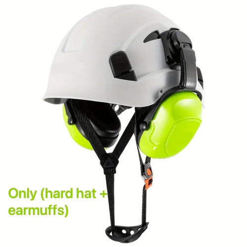 Construction Work Safety Helmet With Goggles And Noise-reducing Industrial Protective Soundproof Earmuffs Hard Hat, (hard Hat+earmuffs+goggles) Set Or (hard Hat+earmuffs) Set White color