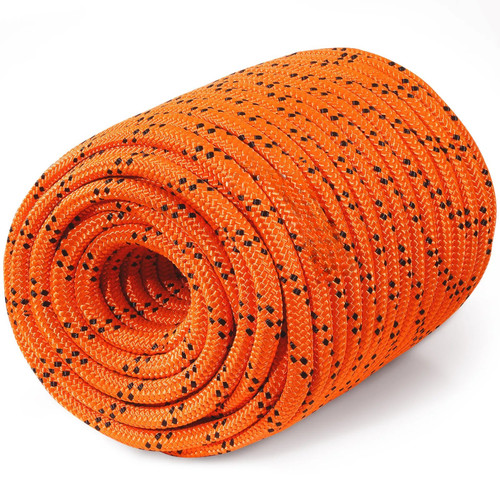 Double Braided Polyester Rope, 3/4 in x 220 ft, 24 Strands, 12700 LBS Breaking Strength Outdoor Rope, Arborist Rigging Rope for Rock Hiking Camping Swing Rappelling Rescue, Orange/Black