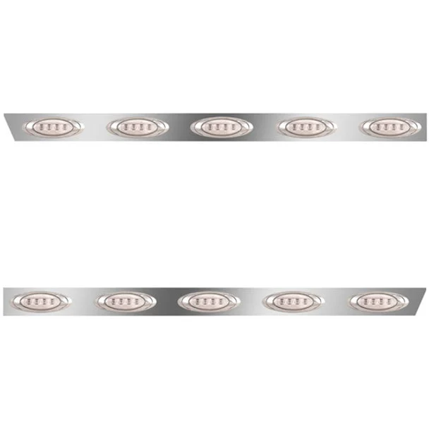 3 Inch Stainless Steel Cab Panels W/ 10 P1 Amber/Clear LEDs For Peterbilt 386 W/ Rear-Mount Exhaust