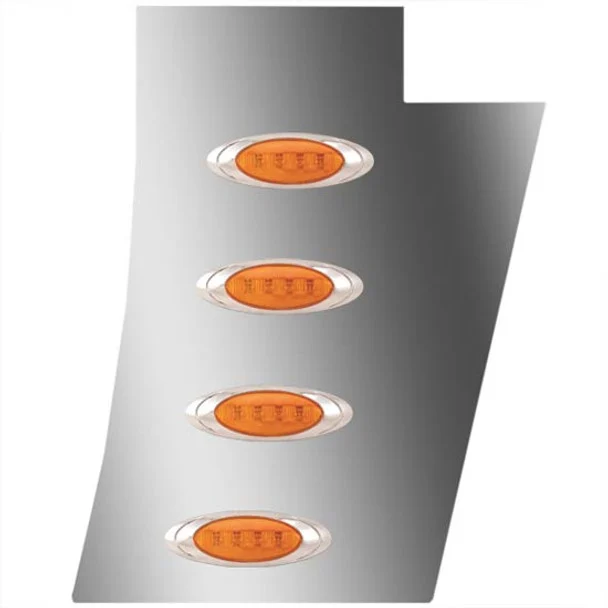 3 Inch Stainless Steel Notched Cowl Panels W/ 8 P1 Amber/Amber LEDs For Peterbilt 388, 389 & Glider 123 BBC