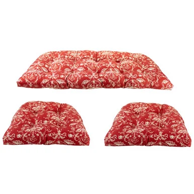 3-Piece Wicker Furniture Cushion Set, Red and White Floral