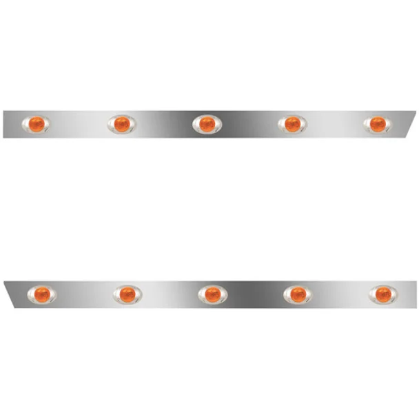3 X 43.125 Inch Stainless Cab Panel W/ 5 P3 Amber/Amber LED Lights For Peterbilt 378/379/388/389 – Pair