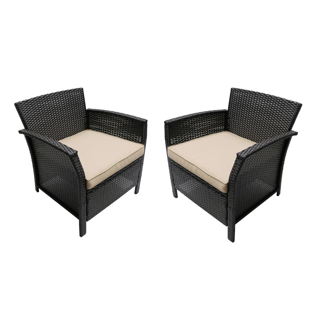 Set of 2 Brown Hand Crafted Outdoor Patio Club Chairs with Cushions 30.25″