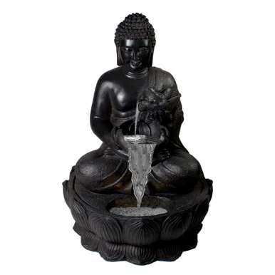 31.5″ Black Buddha in a Flower Outdoor Garden Water Fountain