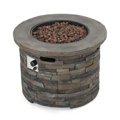 34.5″ Brown & Gray Round Outdoor Patio Fire Pit – The Ultimate Natural Stone Fire Pit for Unforgettable Gatherings