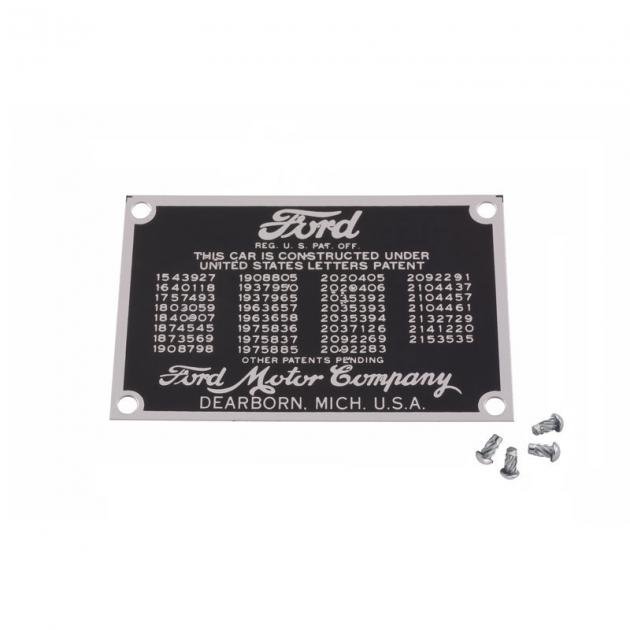 Dennis Carpenter Patent Data Plate with drive screws - 1940-47 Ford Truck, 1940-48 Ford Car 01A-14001
