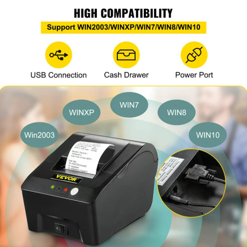 Printer Receipt, 58mm Thermal Printer, USB Port Printer, ESC/POS Command Thermal Receipt Printer, Portable for Bank, Supermarket, Office, Restaurant Support Win 2003/XP/7/8/10 & Cashbox Driver