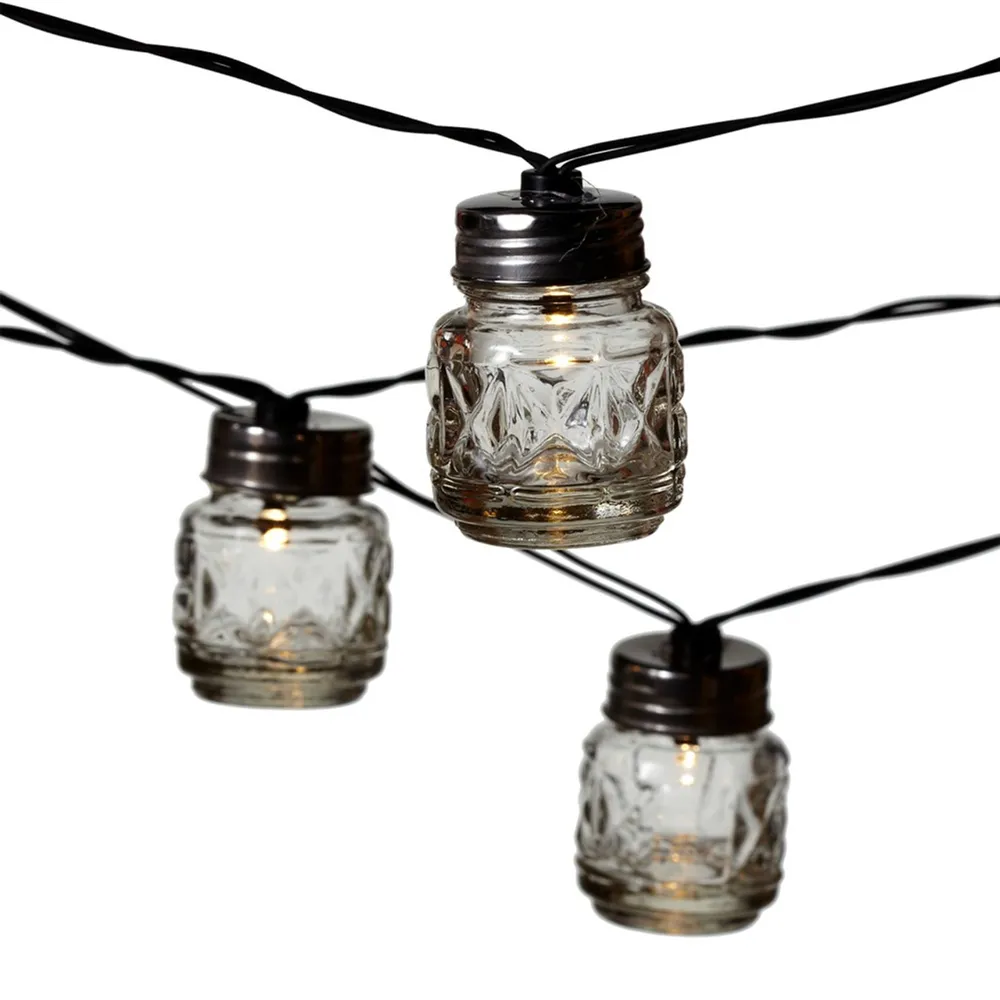 Set of 2 Gray Vintage Glass Jars LED String Light 2.37″