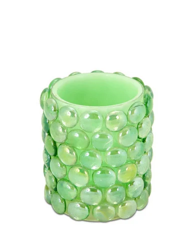 4″ Green Beaded LED Lighted Battery Operated Flameless Pillar Candle – Amber Flicker Flame