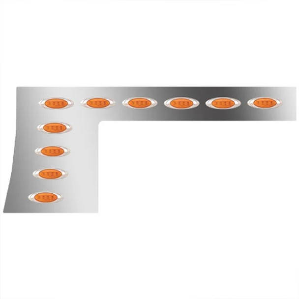 4 Inch Wide Stainless Cab-Cowl Panel W/ Bodyline, 10 Amber P1 LEDs On 8 Inch Spacing For Peterbilt 389 and Peterbilt 389 Glider