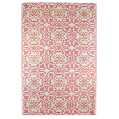 4′ x 6′ Pink and Cream Floral Design Rectangular Outdoor Area Rug