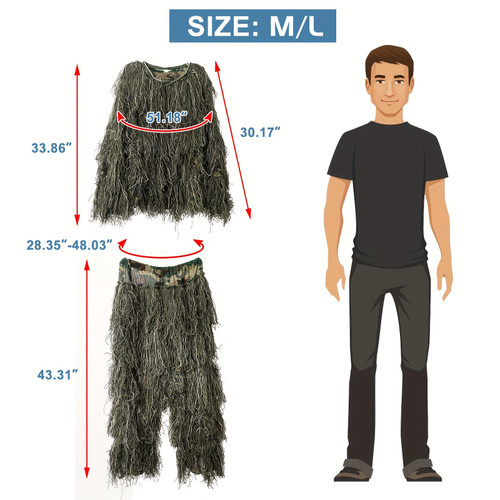 5 In 1 Ghillie Suit, 3D Camouflage Hunting Apparel Including Jacket, Pants, Hood, Carry Bag, For Outdoors, Hunting Gear Or Tactical Simulation Size M-L