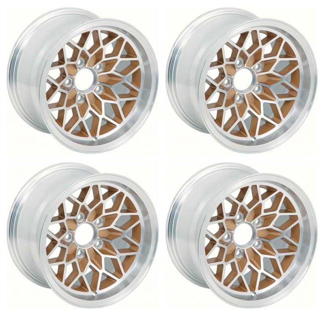 1978-81 Pontiac Trans Am, Snowflake Wheel Set, 15" X 8", Backspacing 4-1/4", Gold, Set of 4