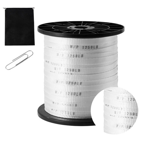 Polyester Pull Tape, 1/2" x 528' Mule Tape Flat Rope, 1250 lbf Tensile Capacity, Printed Webbing Cable Pulling Tape for Packaging, Gardening, Commercial Electrical, Conduit Work, White