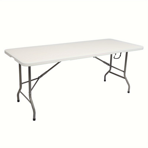 1 Pc 6ft Heavy-Duty Portable Folding Table With Handle - Desk & Drawer Organizers For Outdoor Camping, Picnic, Party, No Electricity Needed, Space-Saving, Compact, Lightweight, Easy-to-Carry, Versatile, And Durable Design