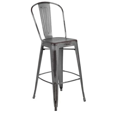 46” Silver and Gray Distressed Contemporary Outdoor Barstool with Back