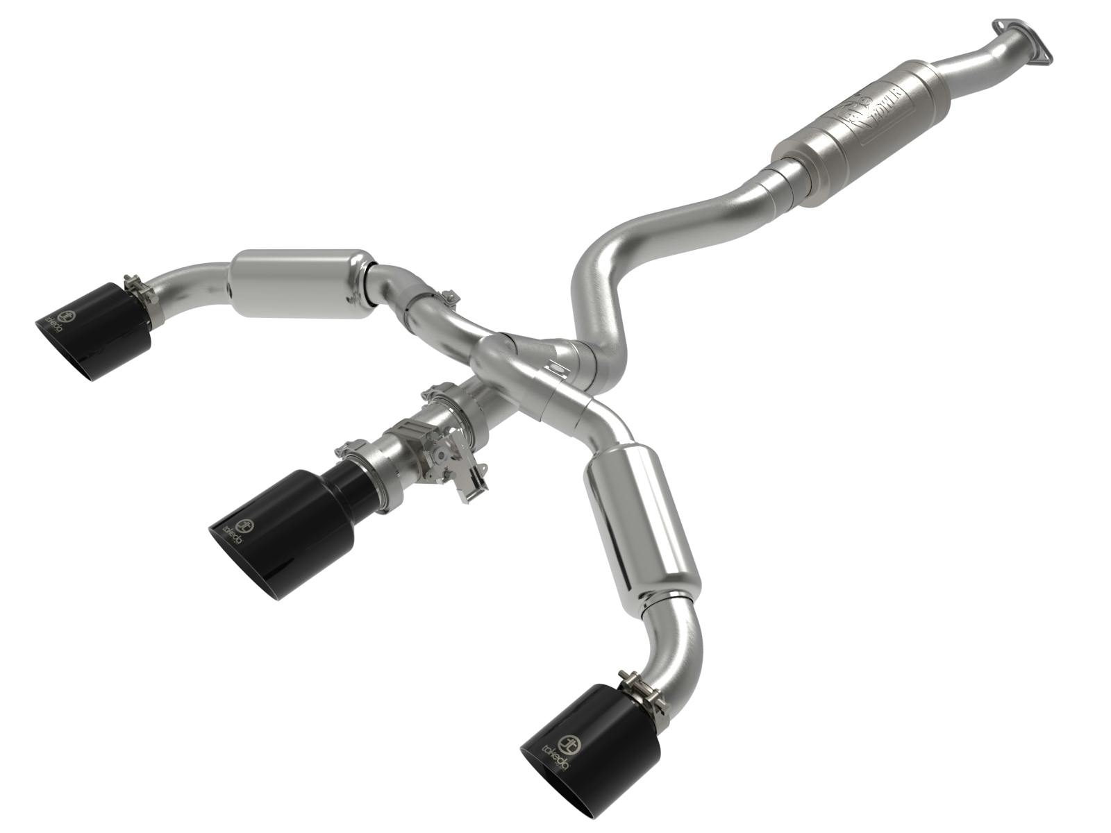 AFE 49-36070-B Gemini XV 3 IN to 2-1/2 IN 304 Stainless Steel Cat-Back Exhaust w/ Cut-Out Bla