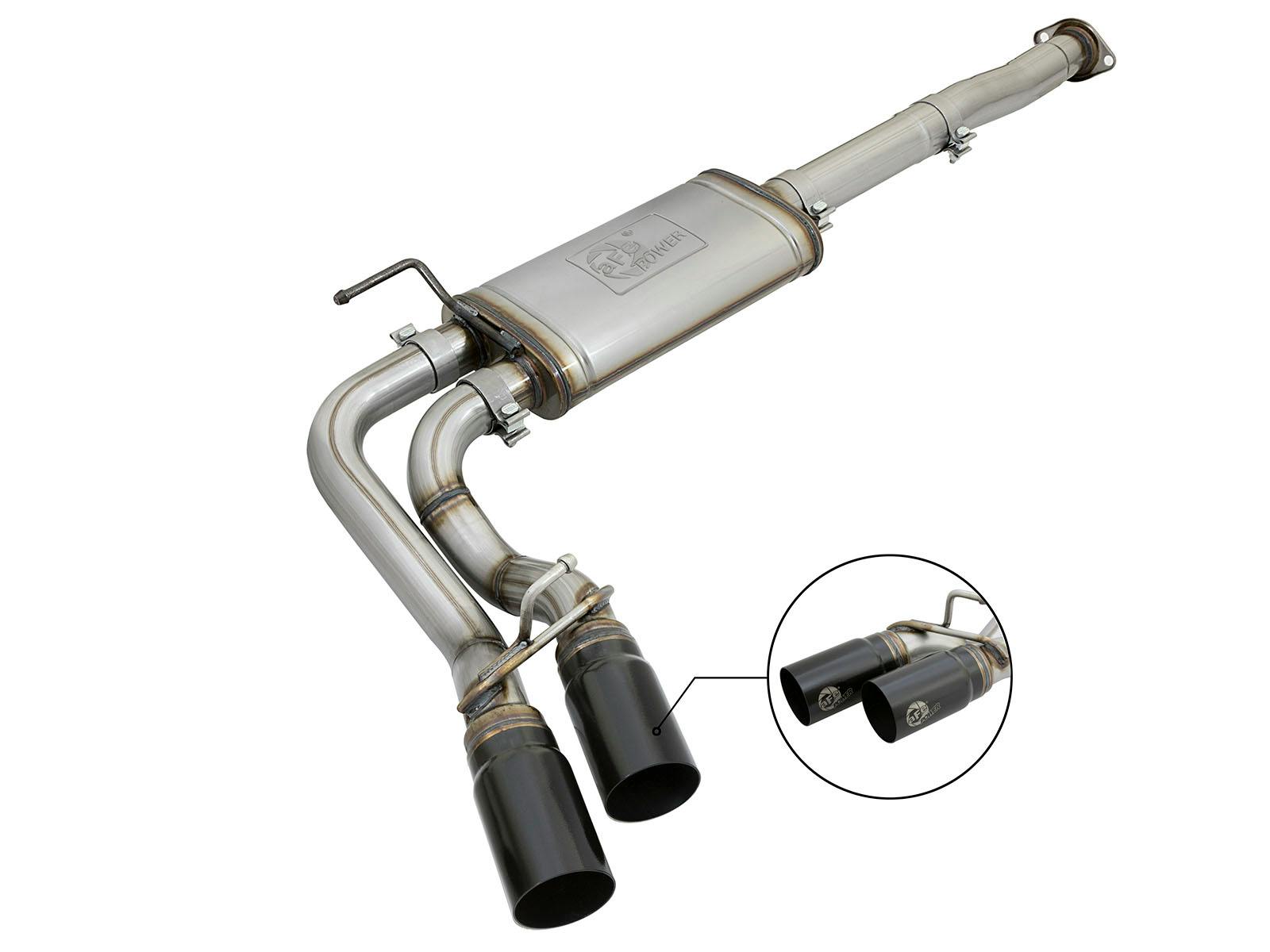 AFE 49-46033-B Rebel Series 3 IN Cat-Back Exhaust System w/ Dual Mid-Side Exit Black Tips
