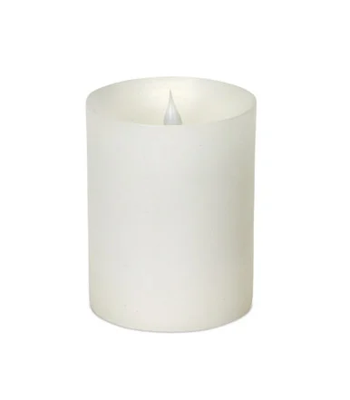 5.25″ Battery Operated White Flameless Wax LED Pillar Candle with Moving Flame