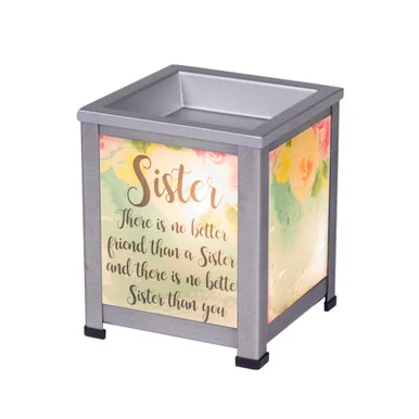 5″ Gray and Black Sister Quotes Glass Warmer – Charming Lantern Design