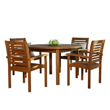 5-Piece Brown Milano Eucalyptus Round Outdoor Furniture Patio Dining Set 48″